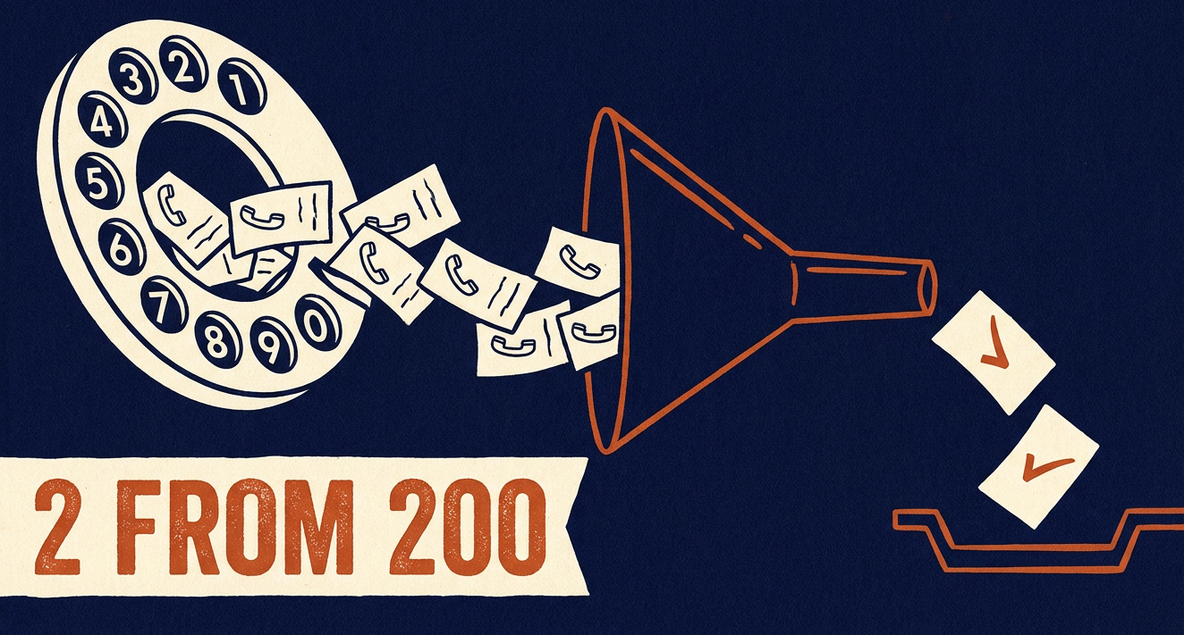 📞 200 dials → 2 convos · 🤖 21 agents, 3 humans · 📈 3x outbound